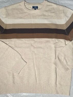 90s Grunge Vibes George Crewneck Sweater with Brown and Tan Stripes